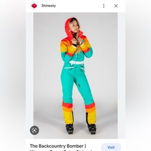 Shinesty The Backcountry BomberWomens Green Retro Striped Snowsuit Size Small